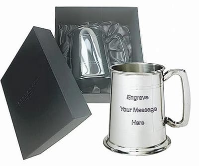 Dubbelwandige Tinnen Tankard - Bierbeker in Presentatiebox, Perfecte Cadeau voor Vaderdag, Verjaardag en Trouwerij met Graveeroptie
