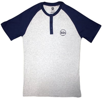 The Beatles - Mini Drum Logo Raglan T-shirt - S - Grijs/Donkerblauw