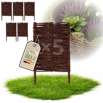 Floranica Set van 5 Bedrand van wilgenhout 60 cm x 30 cm Wilgenhek insteekhekwerk Tuinafscheiding van wilg Wilgenvlechtwerk Tuinhek Gazonrand Palissade van wilgentenen