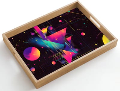 Dienblad hout 50x35 cm - Schootdienblad - Driehoeken - Cirkels - Abstract - Sterren - Borrelplank rechthoek - Plateau dienbladen