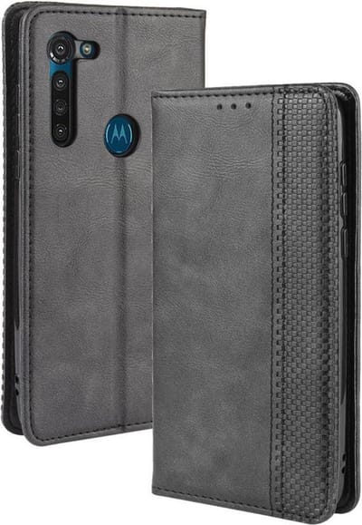 Vintage Book Case - Geschikt voor Motorola Moto G8 Power Hoesje - Zwart