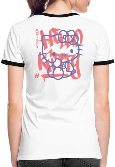 Hello Kitty Met Graffiti-Stijl Lettertype Vrouwen Contrast Shirt
