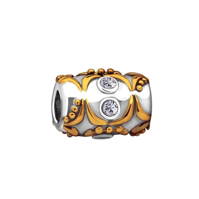 Quiges - 925 - Zilveren - Bedels -Sterling zilver - Beads - 14 Karaat Verguld Bloem met Zirkonia Kraal Charm - Geschikt – voor - alle bekende merken - Armband Z396