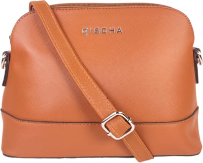 Qischa® crossbodytas - saffiano - camel/bruin - instelbare lange riem