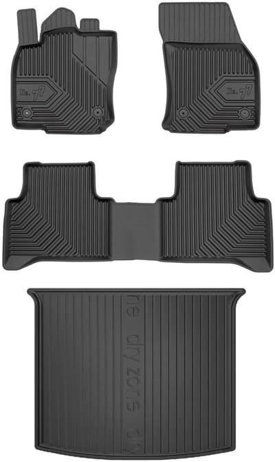 Frogum Voordeelset - Automatenset No.77 + Dry Zone Kofferbakmat - Geschikt voor Volkswagen Touran II (vanaf 2015) - 7-persoons (3e zitrij in gebruik) - TPE Rubber - Geurloos - Zwart