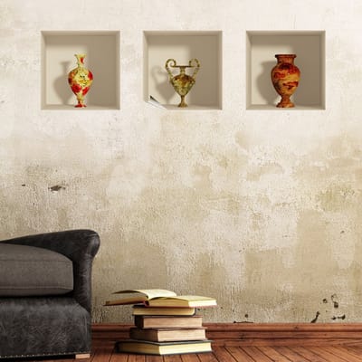 Sticker met 3D-effect van antieke vazen, 30 x 90 cm