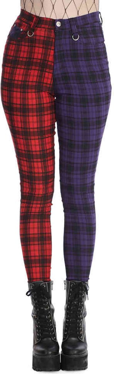 Banned - Tartan Baily Skinny fit broek - XS - Rood/Paars