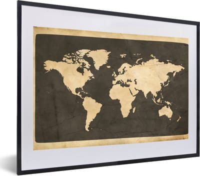 Poster in lijst - Fotolijst 60x40 cm - Posters - Wereldkaart - Vintage - Marmer - Posterlijst zwart - Decoratie - Wanddecoratie woonkamer - Muurdecoratie slaapkamer