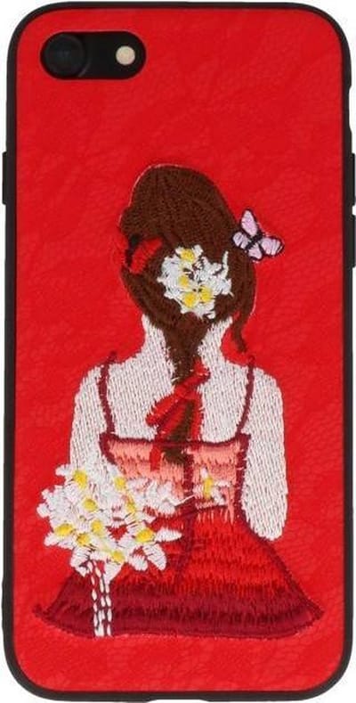 Prinses Borduurwerk - Hoesje Geschikt voor iPhone 8 / 7 Hoesje Rood
