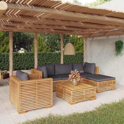 vidaXL - 6-delige - Loungeset - met - kussens - massief - teakhout