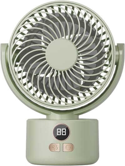 Bureau ventilator – Mini ventilator – USB ventilator – 3600 mAh – 3 snelheidsstanden – Automatisch zwenkend – Draagbare ventilator voor thuis, kantoor camping – 15 x 8,5 x 20 cm – Lichtgroen