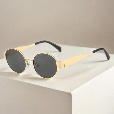 Lunettes de soleil en métal de haute qualité, ovales et tendance, style vintage. white