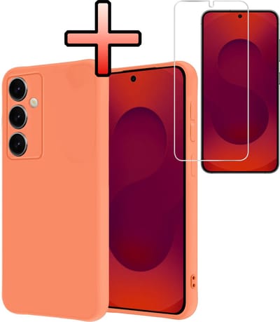 Hoesje - Met Screenprotector - Geschikt voor Samsung Galaxy S25 - Sterk & Shockproof - Back Cover - Siliconen Case - Telefoon Hoes - Perzik