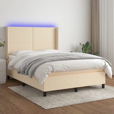 vidaXL - Boxspring - met - matras - en - LED - stof - crèmekleurig - 140x190 - cm