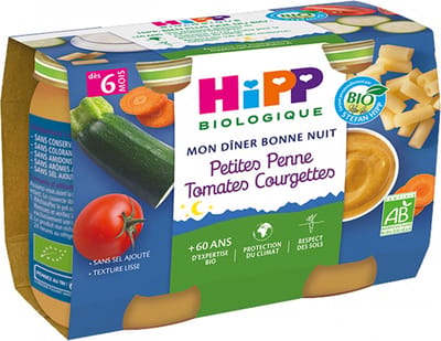 HiPP My Good Night Dinner Tomaat Courgette Penne van 6 Maanden Biologisch 2 Potten