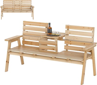 Houten Tuinbank - Buitenbank Balkon - Ontspannen in de tuin - Inklapbare midden tafel - 160 cm breed - Natuurlijk hout