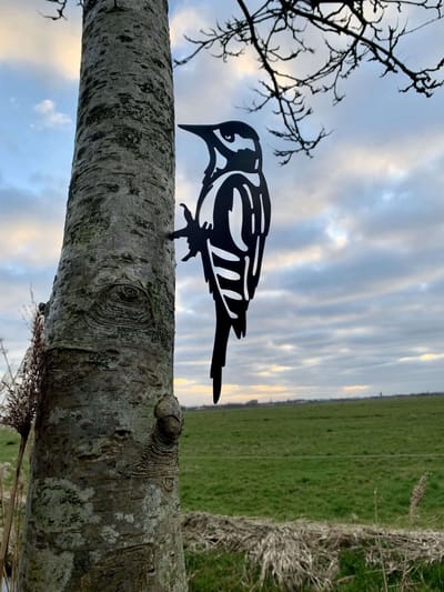 Metalen vogels tuin decoratie - De Grote Bonte Specht - Decoratie vogels