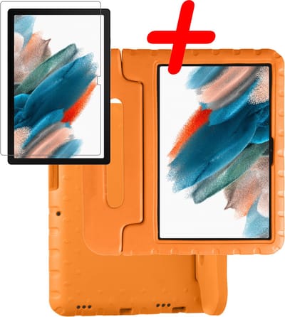 Hoesje Geschikt voor Samsung Galaxy Tab A8 - Met Screenprotector - Kinderhoes Shockproof Bumper - Kidsproof Case - Tablet Hoes - Kinder Hoes Cover - Oranje