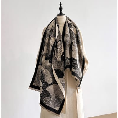 Écharpe de Luxe en Cachemire pour Femme - Chaud d'Hiver à Franges Rayé Imprimé Châle Pashmina, Foulard & Poncho black