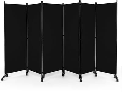 COSTWAY Ruimteverdeler op wieltjes, kamerscherm, 6-delig, scheidingswand opvouwbaar, van stof, inkijkbescherming voor meer privacy en flexibiliteit, 334,5 x 172 cm (zwart)