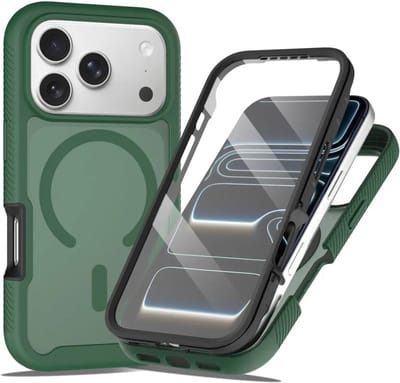 Hoesje met Ingebouwde Screenprotector Geschikt voor Apple iPhone 17 Pro - Compatibel met MagSafe / Qi2 - Full Protect - Schokbestendige Beschermhoes - Case Matte Groen