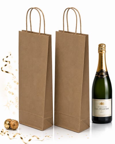 50 x Wijntas 14+8x39cm voor 1 Fles bruin /Flestas papier / Cadeauverpakking /draagtas voor Fles/wijn / Fleszak · Fles zak / Kerst / Valentijnsdag