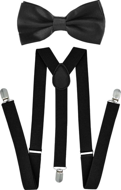 Fako Fashion - Bretels Met Vlinderstrik - Volwassen - Dames - Heren - Vlinderdas - Strik - Effen - 100cm - Zwart