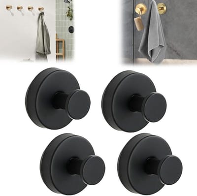 Zuignaphaak - Voor doucheruimte - 4-pack - Boorvrije haak - Roestvrij staal - Waterdicht - Badkamer glazen deur muur handdoekhaak - Geschikt voor doucheruimte - Badkamer - Keuken Geschikt voor gladde glazen spiegel (vier zwarte)