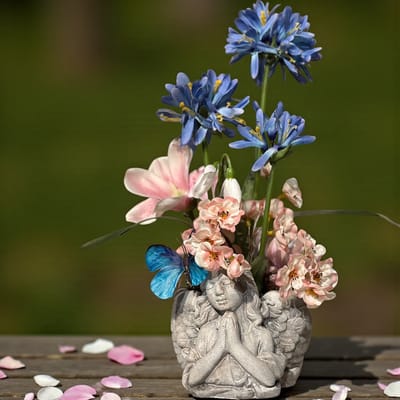 Seta Fiori - Herdenkingsstuk - Kunstbloemen - engel– Agapanthus bloem van de liefde