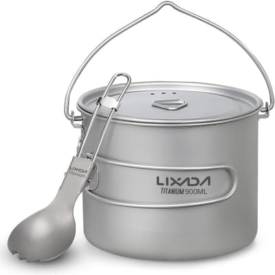 Lixada – Pot léger en titane de 750ml/900ml/1100ml, avec fourchette pliante, pour Camping en plein air et randonnée 900ml pot & spork