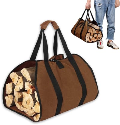 Ynkkvre - Haardhout Draagtas – Brandhout Zak – Houttas – Houtmand – Haardhoutopslag – Haardmand – Groot 98x46cm Formaat – Waterdicht Gewaxed Canvas – Tot 20kg Draagvermogen – Vouwbaar Opslagontwerp