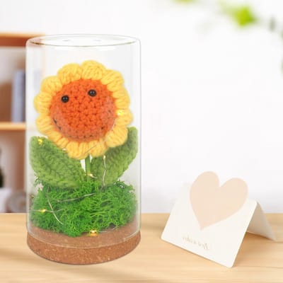 Handgemaakte Haakbloemen met Fairy Lights, Zonnebloem Decoratie voor Moederdag, Valentijnsdag en Bedankjes voor Vriendinnen