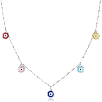 Bracelet Oeil Protecteur Authentique en Argent Sterling 925 Collier Chaîne avec Perles Oeil du Diable Multiples Pour Femmes Bijoux Fins Scb218 white