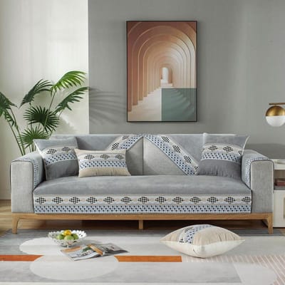 Nordic Eenvoudig Bankkussen, Universele Antislip Leren Bankhoes voor Alle Seizoenen, Chenille High-end Zitkussen, Rugleuning Handdoek en Dekdoek 70*70