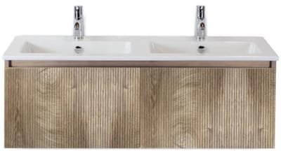Frozen 3D Badmeubelset 120 cm - Greeplijst in Kleur - Grain Oak - Keramische Wastafel Wit Dubbel 2 Kraangaten