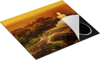 Chefcare Inductie Beschermer Boeddha Beeld bij een Tempel in het Bos - 60x50 cm - Afdekplaat Inductie - Kookplaat Beschermer - Inductie Mat