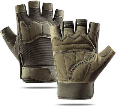Handschoenen - Fietshandschoenen - Vingerloze Handschoenen - Handschoenen winter - Sport handschoenen - Motorhandschoenen - Halve vingerhandschoenen - Gewatteerde vingerloze - Voor fietsen-Wandelen-Klimmen en buitensporten - Legergroen(M)
