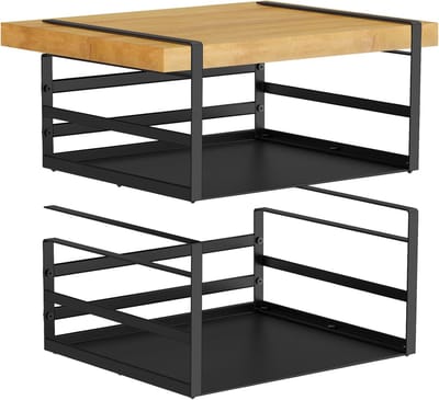 Famanu – Set van 2 stuks onder plank mand - zwarte opbergmand onder de plank - zware uitschuifbare opbergmand - metalen organizer voor onder de kast voor keuken - bijkeuken - bureau - boekenplank - kast