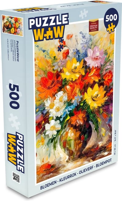 Puzzel Bloemen - Kleurrijk - Olieverf - Bloempot - Legpuzzel - Puzzel 500 stukjes