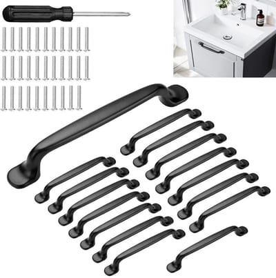 Dailygoods- Kastgrepen 16 Stuks - Zwart Aluminium - 128mm - Deurhandgrepen - Meubelgrepen - Onderhoudsvriendelijk oppervlak - Deurgrepen
