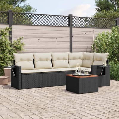 vidaXL - 6-delige - Loungeset - met - kussens - poly - rattan - zwart