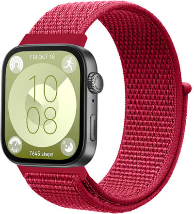 Strap-it Nylon bandje met klittenbandsluiting - geschikt voor Huawei Watch Fit 3 / Watch Fit 4 / Watch Fit 4 Pro / Watch Fit 5 / Watch Fit 5 Pro (rood)