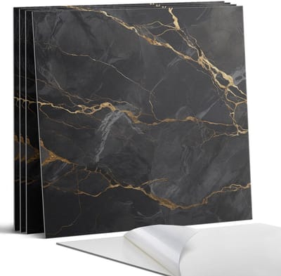 Coloray Wandpanelen Zelfklevend - Elegant marmer met aderen Zelfklevende Wandpanelen - 50 cm x 50 cm - Zwart Wandpaneel PVC - 4 stuks - Texturen Wandpanelen Zelfklevend - Wandpanelen Keuken - Wandpaneel Badkamer