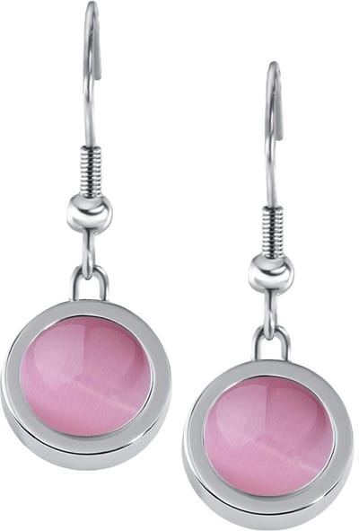 Quiges RVS Schroefsysteem Oorhangers Oorbellen Zilverkleurig met Verwisselbare Glas Roze Mini Munt Set - ECOS107