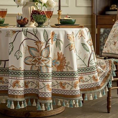 Print Tafelkleden Voor Eettafel Rond Met Kwastjes High-End Koffie Thee Tafel Dekken Feest Evenementen Woondecoratie 140cm-Round