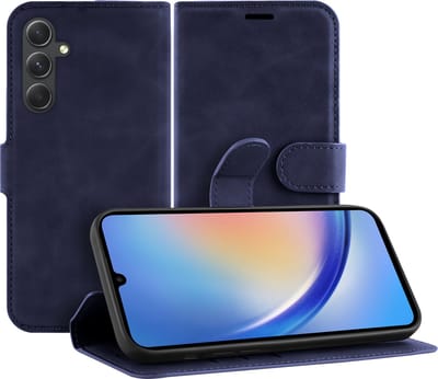 Cazy hoesje geschikt voor Samsung Galaxy A34 Hoesje met Pasjeshouder - Premium Bookcase - Blauw