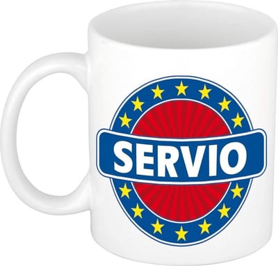 Bellatio Decorations - Servio voornaam - koffiemok - beker - wit/blauw - 300 ml - Cadeau - Heren - Collega - Vaderdag - Verjaardag