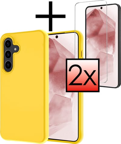 Hoesje - Met 2x Screenprotector - Geschikt voor Samsung Galaxy A55 - Sterk & Shockproof - Back Cover - Siliconen Case - Telefoon Hoes - Geel