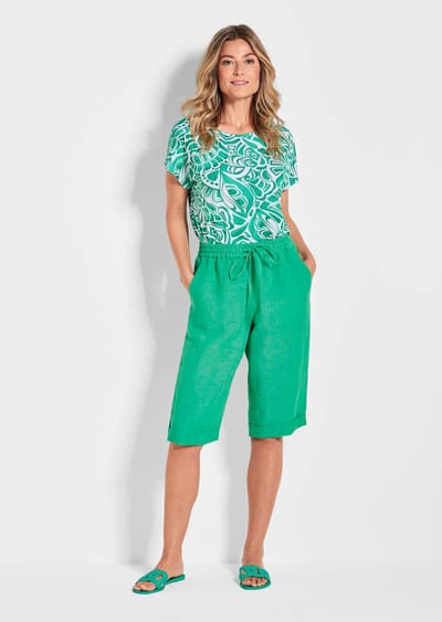 Bermuda CARLA van puur linnen - groen - Gr. 24 van Goldner Fashion