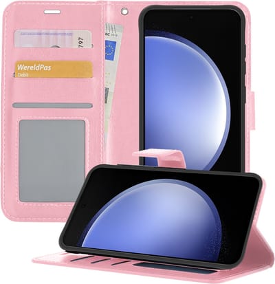 Hoesje - Geschikt voor Samsung Galaxy S23 FE - Luxe Bookcase - Walletcase Hoes - Portemonnee - Cover - Telefoonhoes - Lichtroze